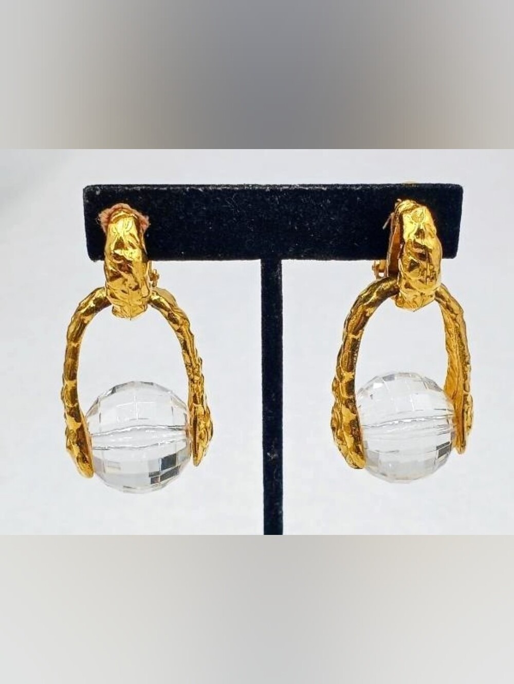 RAREST! 80's Kenneth Jay Lane "Nugget" Gold Lucite Large Clip Earrings EXCELLENT